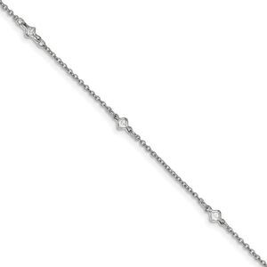 Fancy CZ Station Anklet in Rhodium-Plated Sterling Silver, 9-10 Inch